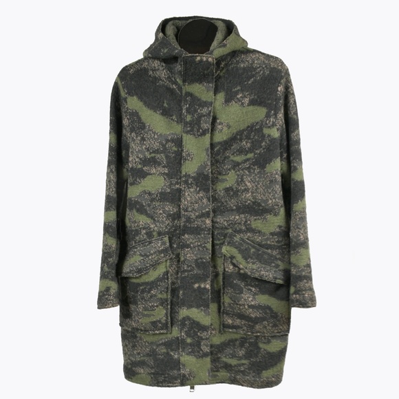 DIESEL Wool Hooded Camo Wool Blend Coat Size L - Picture 5 of 15